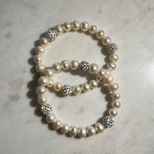 Freshwater Pearl and Crystal Bead Stretch Bracelets
